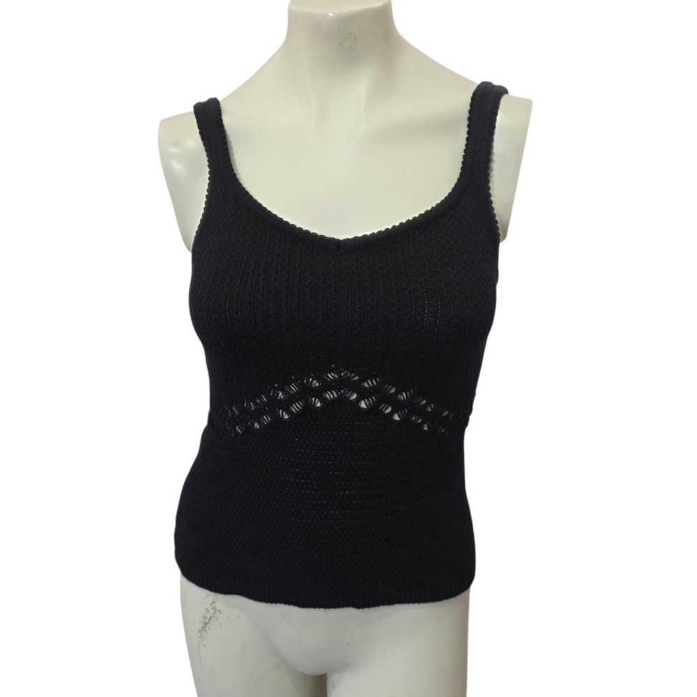 Old Navy Black Knit Tank Top Womens Small Crochet Sleeveless Boho Cotton Sweater